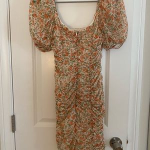 Ruched Floral Spring Mini Dress - Size Small
